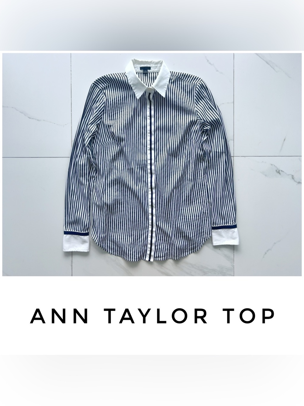 Ann Taylor top size 6 black white stripe button